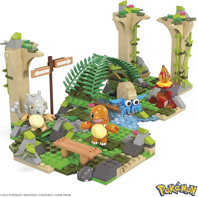 MEGA Pokemon Action Figure Building Toy Jungle Ruins with 464 Pieces Motion and 3 Characters Cubone Charmander Omanyte Gift Idea for Kids