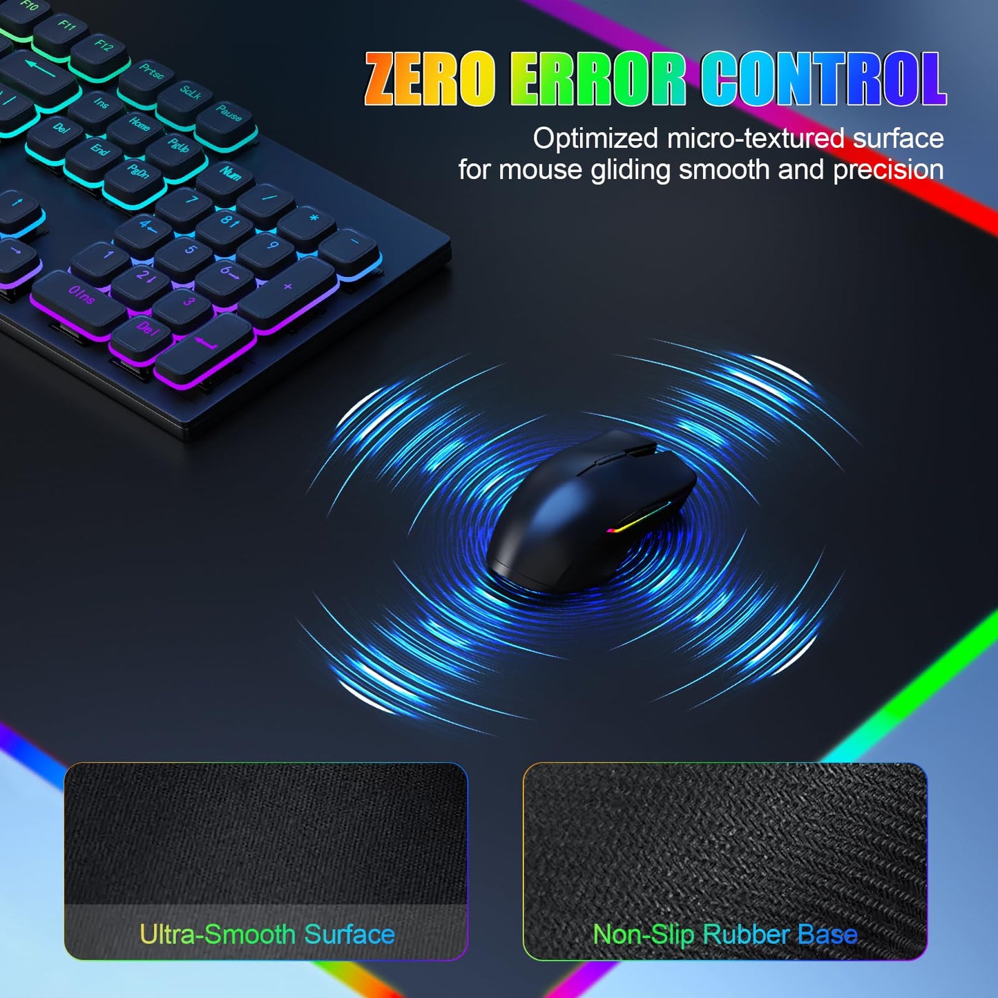 Mouse Pad with Wireless Charging, Large Desk Mat RGB Gaming Mousepad, 10 Light Colors LED Gaming Pad Keyboard Pad with Ultra-Smooth Surface & Non-Slip Rubber Base, Waterproof Full Desk Mouse Pad