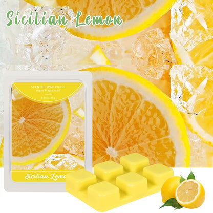 SCENTORINI Wax Melts, Sicilian Lemon Scent, Summer Scented Wax Cubes, Natural Soy Wax Melts for Candle Making, Wax Warmer, Home Decoration, 4-Pack