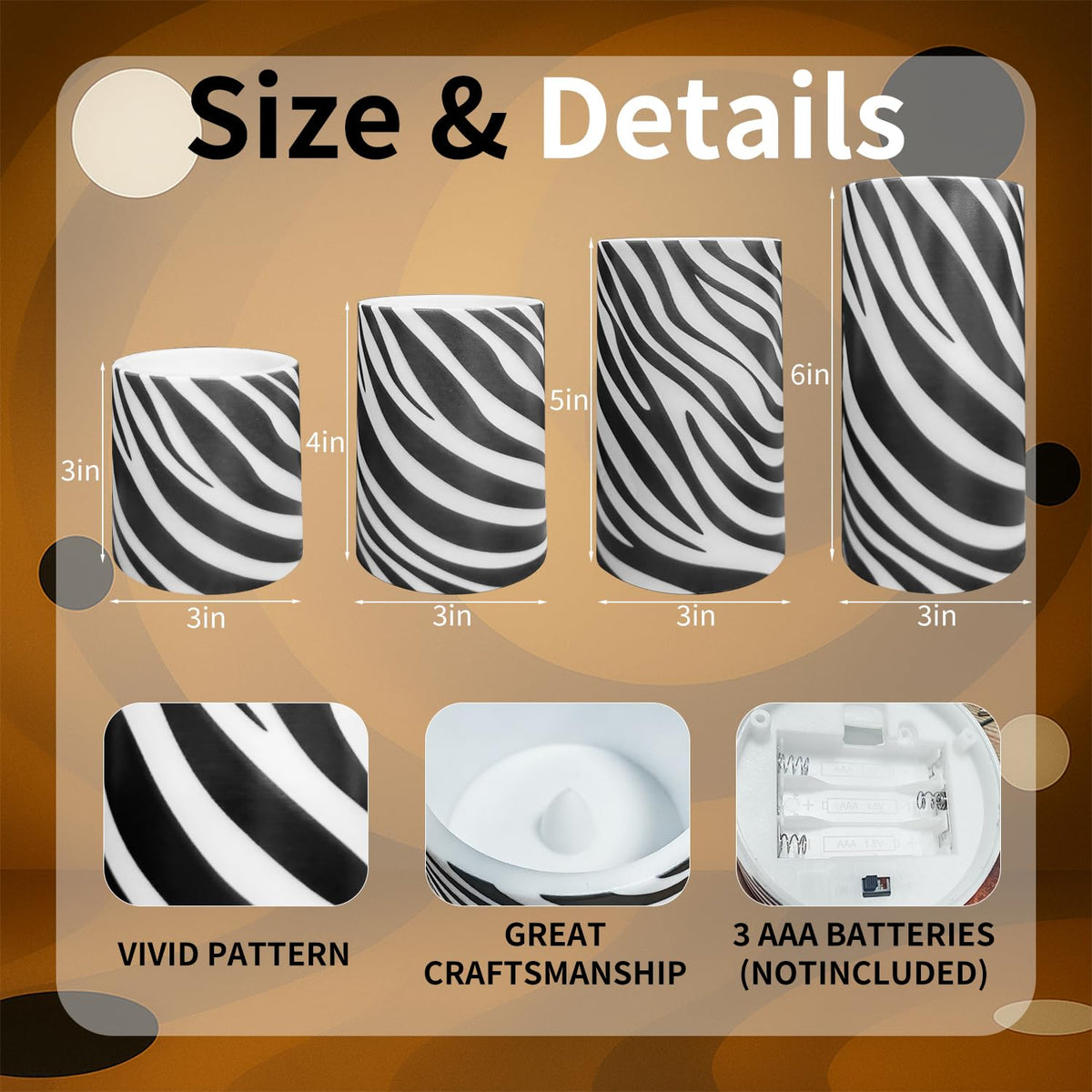 ONEIHOMM Zebra-Stripe Printed LED Candles Battery Operated Pillar Flameless Candles Bulk with Timer Remote for Animal Lover,Black and White Decor,Animal Theme Party Home Zebra Decor