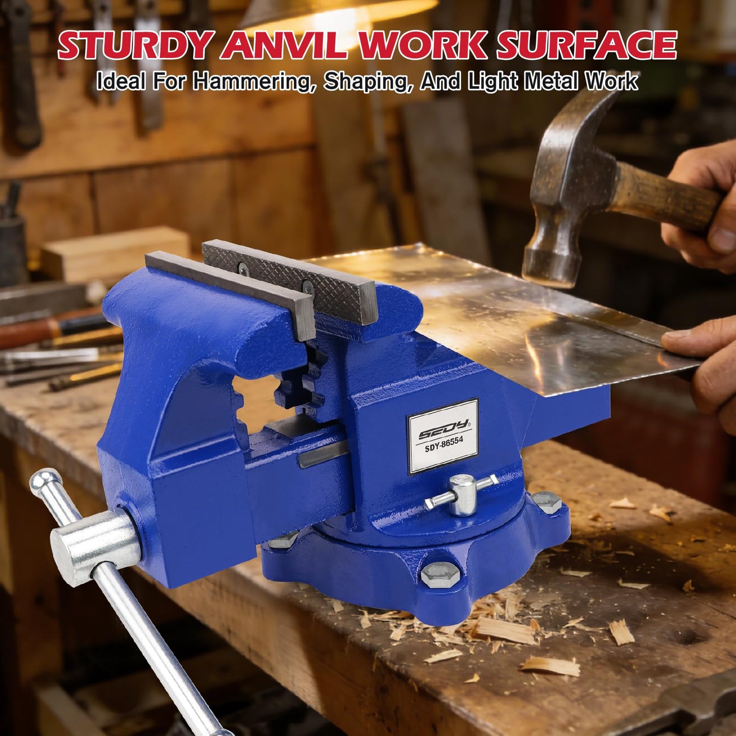 6-Inch Bench Vise with Jaw Pads, Heavy Duty Workbench Vise with Anvil, 360° Swivel Locking Base, 4500 lbs Clamping Force Bench Vice for Woodworking, Drilling, Pipe Cutting