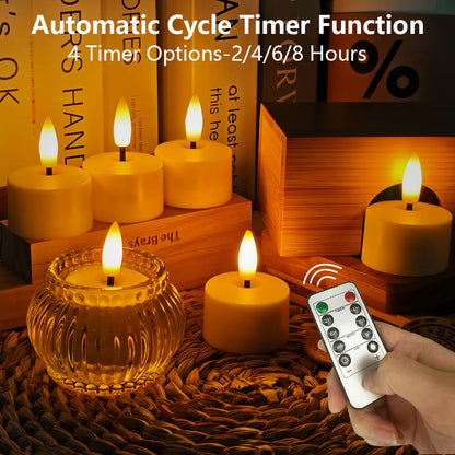 Ntewidbroansa Flameless Rechargeable Tea Lights with Remote Timer - LED Electric Candles Realistic Flickering for Valentines Decoration&Home Decor, Wedding Table, 6-Pack (Φ 1-1/2''×H 2'')