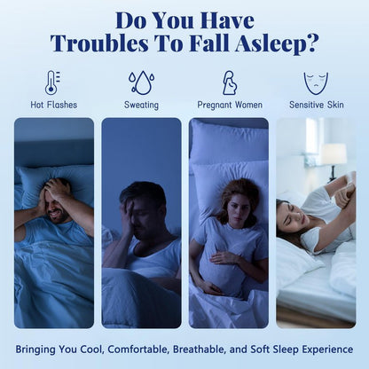 Uspring Cooling Comforter Quilts Queen Size, Double-Sided Cool Comforter for Hot Sleepers Summer Coastal Bedding Set, 3Pcs Lightweight Breathable Cold Summer Bedspreads Blanket Set (Blue, 90'' x 90'')