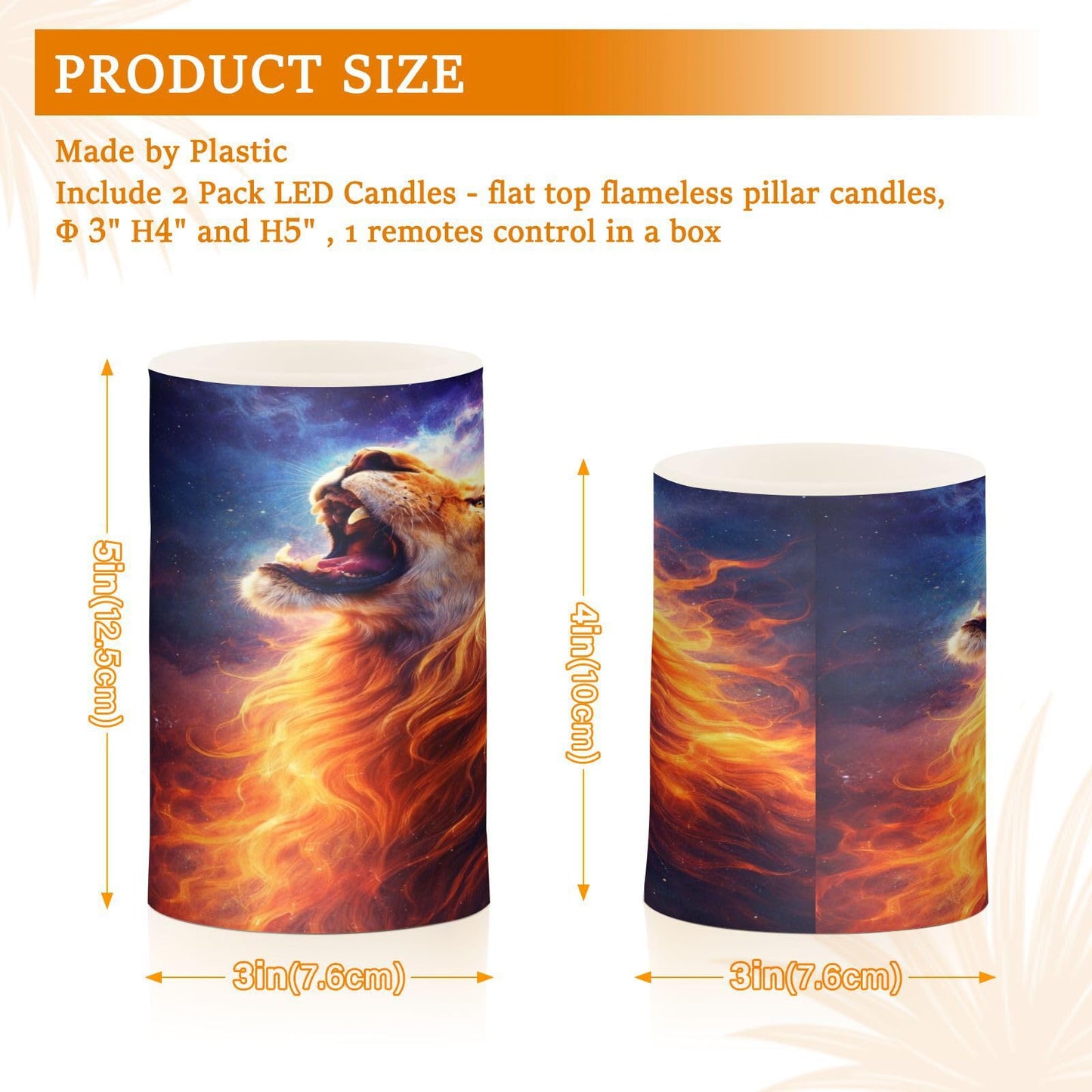 KGLDSNM Blazing Galaxy Lion LED Flameless Flickering Candle with Remote Timer Battery Operated for Indoor Outdoor Party Holiday Home Decor 2 Pack