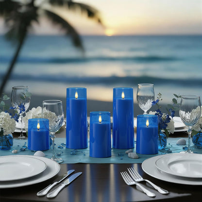 Raycare Independence Day Flameless Candles Battery Operated with Remote Timer, Acrylic Flickering LED Pillar Candle for 4th of July Home Patriotic Decor, Gift for Family and Friend, Blue, Set of 5