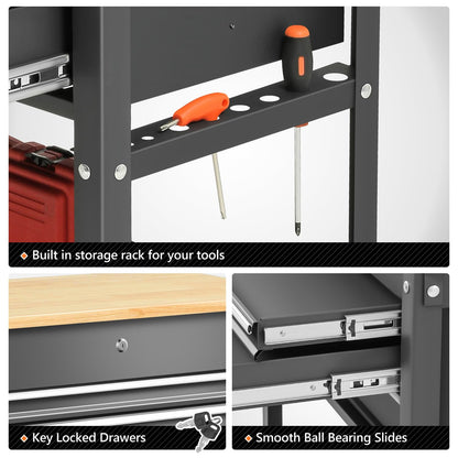 DNA Motoring 3-Drawer Rolling Tools Chest, Rolling Tool Storage Cabinet, Heavy Duty Mechanic Tool Cart, Trolley Organizer for Garage, Warehouse, Workshop, Black, TOOLS-00403