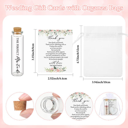Wovnet 50 Sets Wedding Party Favors for Guests Bulk Including Heart Shaped Candles and Empty Matches Jars with Cork Top Thank You Cards and Organza Bags for Wedding Bridal Shower Party (Flower)
