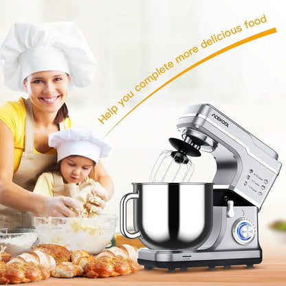 GarveeHome 7.5QT Stand Mixer, 10-Speed Tilt-Head Electric Food Mixer with Stainless Steel Bowl, 660W Motor, Dough Hook, Whisk & Beater, Compact Design for Home Baking,Silver