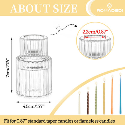 Romadedi Glass Candle Holder for Candlestick - 10Pcs Clear Small Tapered Candle Holder Wedding Decor Table Centerpiece Bulk for Candle Sticks Christmas Party Living Room Dinner Advent