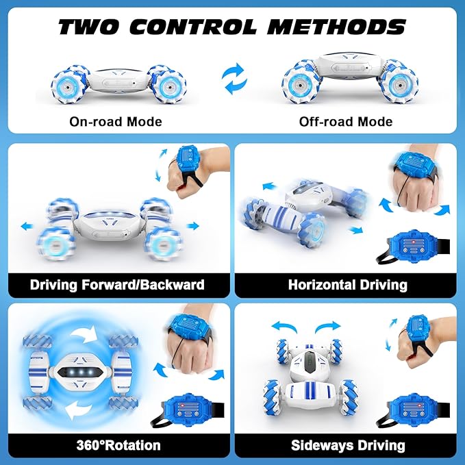 Remote Control Car Gesture Sensing RC Car Boys Toys for 6-8 Years Old Best Birthday Gifts for Kids 4WD 2.4Ghz 360° Rotating 2 Control Modes Control Transformer Toys Twist Cars