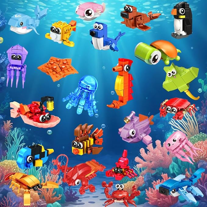 36 Pack Party Favors for KidsMini Ocean Animals Building Blocks Set Prize box toys for kids Classroom Easter Birthday Christmas Goodie Bag Fillers Creative STEM Building Toys for Ages 6-12
