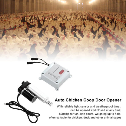 Automatic Chicken Coop Door Timer Remote Control Solar Powered Light Sensor Safe Opener Kit for Poultry Run Duck Coop(US Plug)