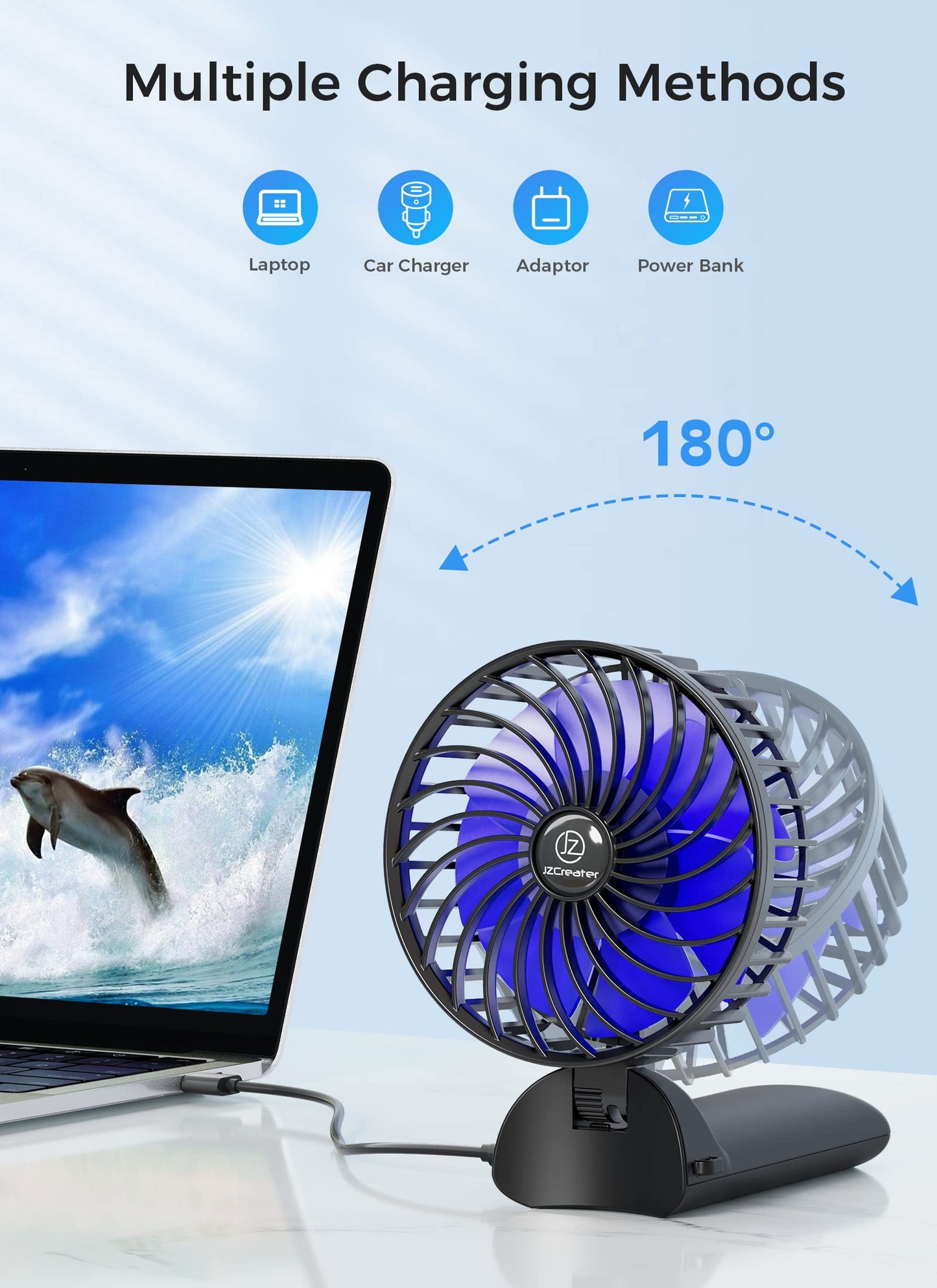 JZCreater 2Pack Mini Handheld Fan,Portable Hand Held Fan, 15H Cooling, Quiet 4 Speed, USB Rechargeable Battery Operated Desk Fan, Small Electric Fan for Travel Outdoor Home Office Makeup, Black 02