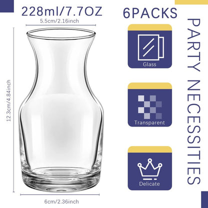 Remagr 6 Pack Single Serving Wine Carafe Glass Small Mini Carafe Individual Wine Refill Decanter for Dinner Parties Tastings Bars Restaurants (7.7 oz)