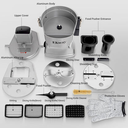 EKway Commercial Vegetable Chopper 4 in 1 Vegetable Slicer Food Processor for Slicing Shredding Dicing and Slitting, with Cut-Resistant Gloves, for Commercial and Home Use 200W 110V