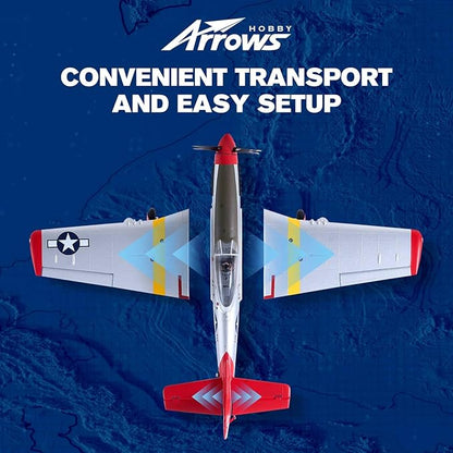 Arrows Rc Plane Propeller Rc Airplanes for Adults Remote Control Airplane P-51 850MM with Vector Flight Stabilization System RTF (Include Battery Charger Radio)