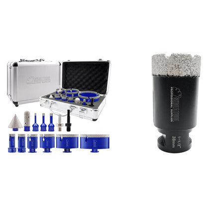 SHDIATOOL Diamond Tile Drill Bits Kit 13pcs, Porcelain Hole Saw Sets, Core Bits Cutter for Drilling Ceramic Marble Granite (6/8/10/20/25/35/50/75/100/20MM/2/SDS/HEX)
