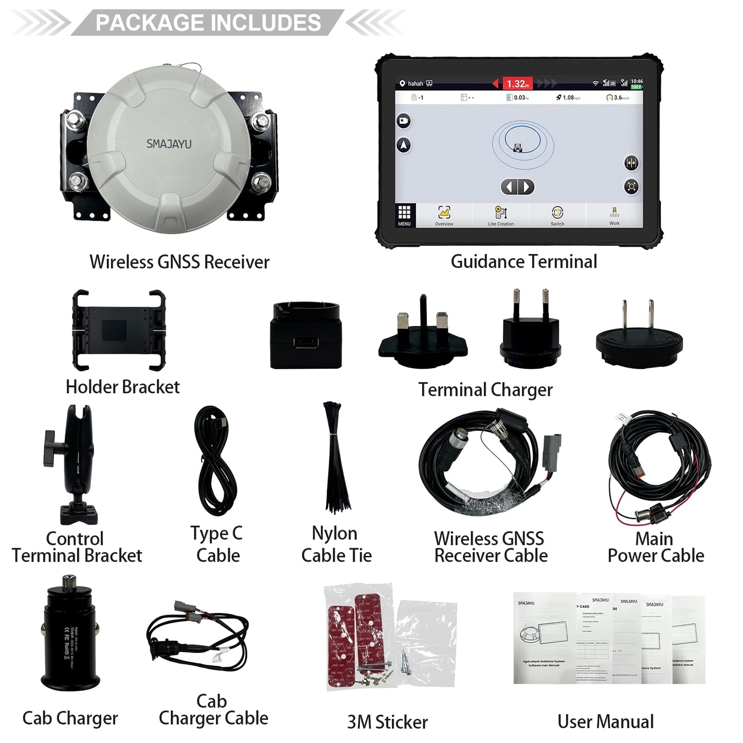SMA10 Tractor GPS Guidance System for Agriculture, Precision Farming Navigation System with PPP and SBAS, 10cm Accuracy by PPP, 2.5cm by RTK High Accuracy Anti-Interference GNSS Antenna