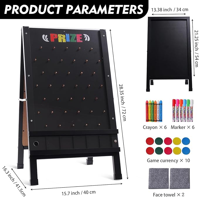15.7x27.5in Foldable Prize Drop Game Board Double-Sided Coin Drop Game with Chalkboard Sign Includes 10 Coin Drop Discs Perfect for Store Events Parties Carnivals and Trade Shows