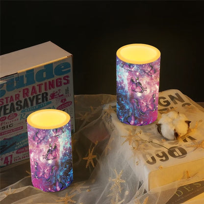 Cozeyat Puple Butterflies Design LED Candles 2 Pieces,Flameless Votive Tealights,Long Lasting Electric Candles 4/8H Timer,Flickering Tea Lights Battetry Operated for Home Parties Wedding