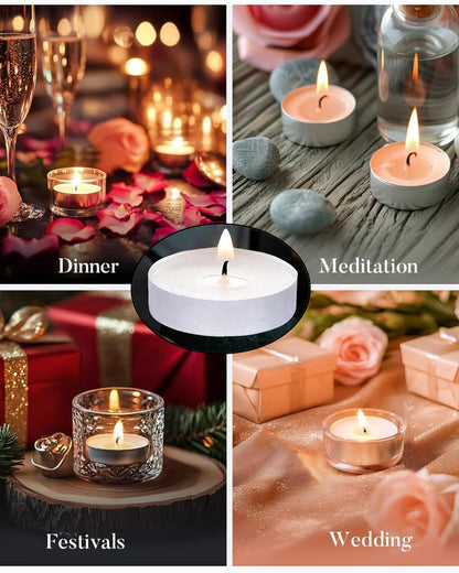 Wax Unscented Tealight Candles Pack of 100 for Diwali Decoration | Long Burning | Smokeless | Candles for Home Decor, Offices, Dining & Special Occasions (Pack of 75 White)