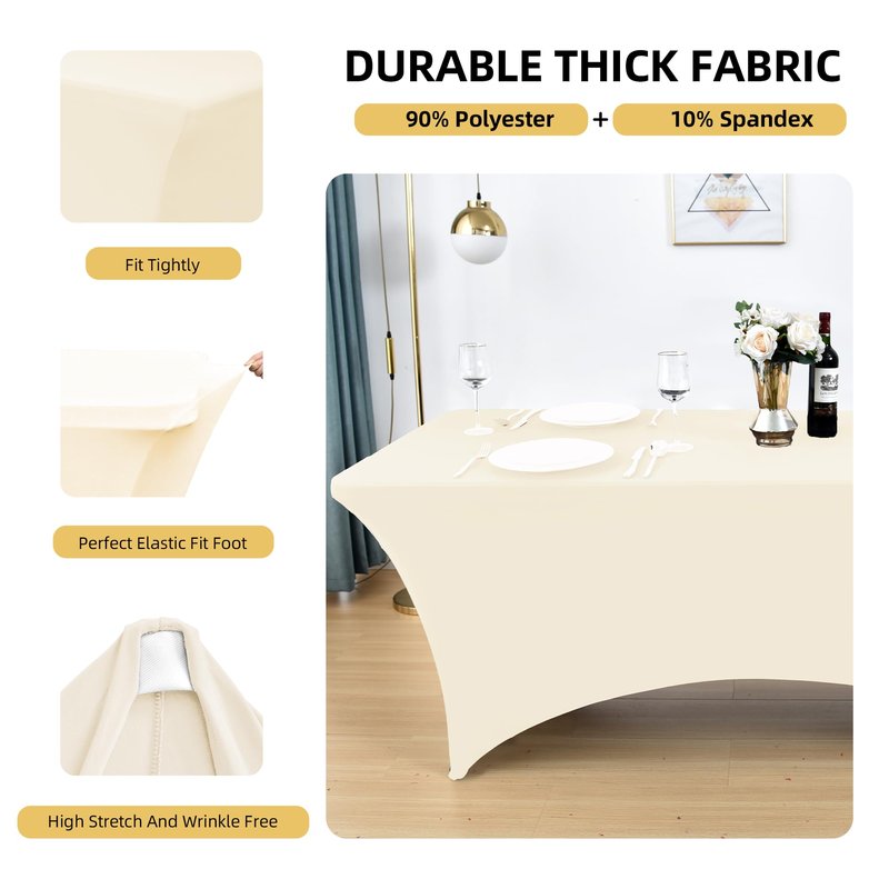 ZarzaaSik 10-Pack 4ft Spandex Table Covers for Rectangular Folding Tables - Wrinkle Resistant Stretch Tight Table Cloths - Fitted Table Protector for Parties, Trade Shows, Banquet, and Wedding