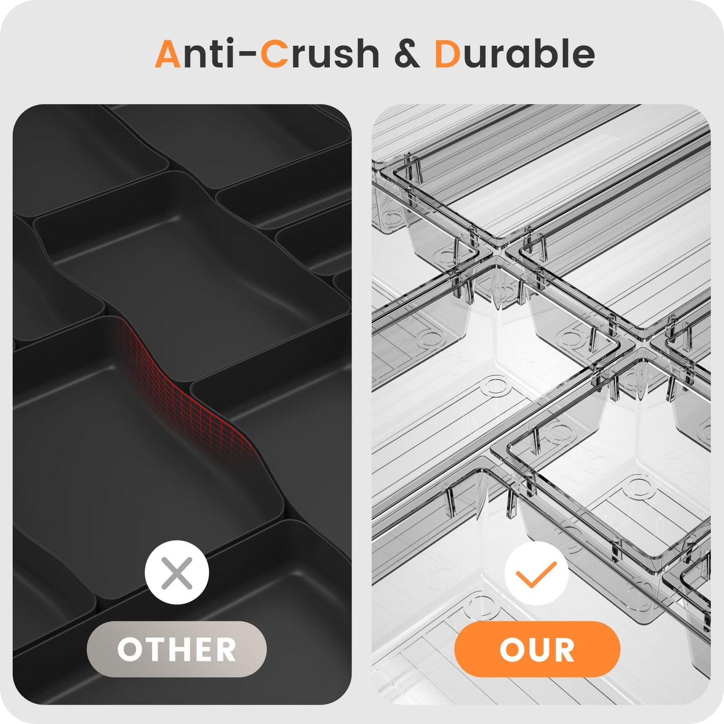 A-LuGei 【Crystal Design】 Clear Drawer Organizer,【Military Grade】 Acrylic Makeup Organizer, Bathroom Organizers and Storage, Organization and Storage, Organizer Bins for Office Vanity Kitchen Bedroom