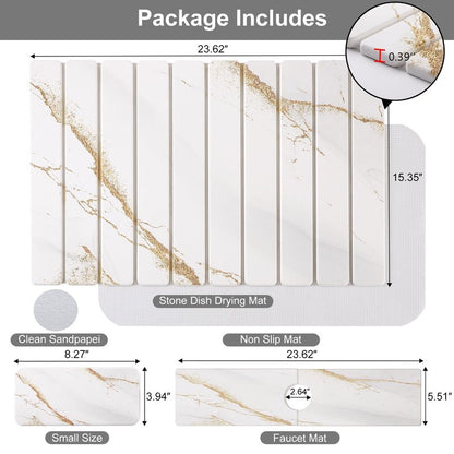 3 PCS Large Stone Dish Drying Mat for Kitchen Counter, Quick Dry Stone Dishes Mats, Sink Faucet Mat, Marble Water Absorbing Diatomaceous Earth Drying Pad for Countertop Tableware, Bottles