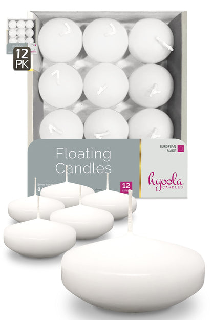 Hyoola Premium White Floating Candles 3 Inch - 8 Hour - 12 Pack - European Made