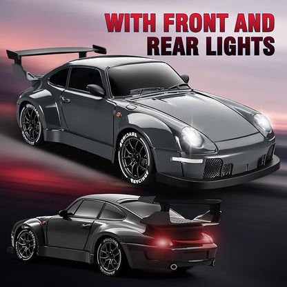 ACAMMZAR RC Drift Car Pro Upgraded with Gyro 1:24 Full Proportional Remote Control Car 25KM/H 4WD High Speed RC Cars with Lights Extra Racing Tires Vehicle for Adults Kids Boys Girls Gray