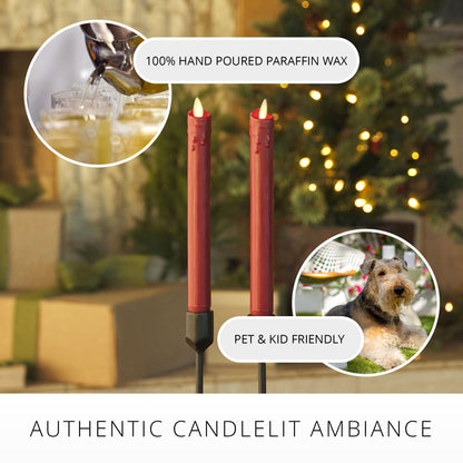 Luminara Burgundy Set of 2 Wax Drip Flameless Candle Tapers (1 x 9.5 inch), Moving Flame LED Candle Unscented Real Wax with Dripped Top Timer Function, Table, Mantel, Holiday Decoration