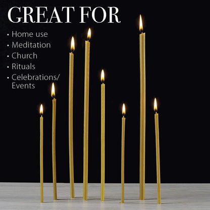 Danilovo Pure Beeswax Candles - Honey-Scented, Decorative Thin Taper Candles - Ideal for Birthday Decoration or Church Prayers - Drip Free, Tall & Smokeless Pack of 100 pcs, 6.3 x 0.2 inch