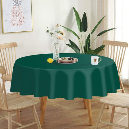 QIKSION Dark Green Round Tablecloth 2 Pack, 84 Inch Plastic Table Cover Disposable for Parties