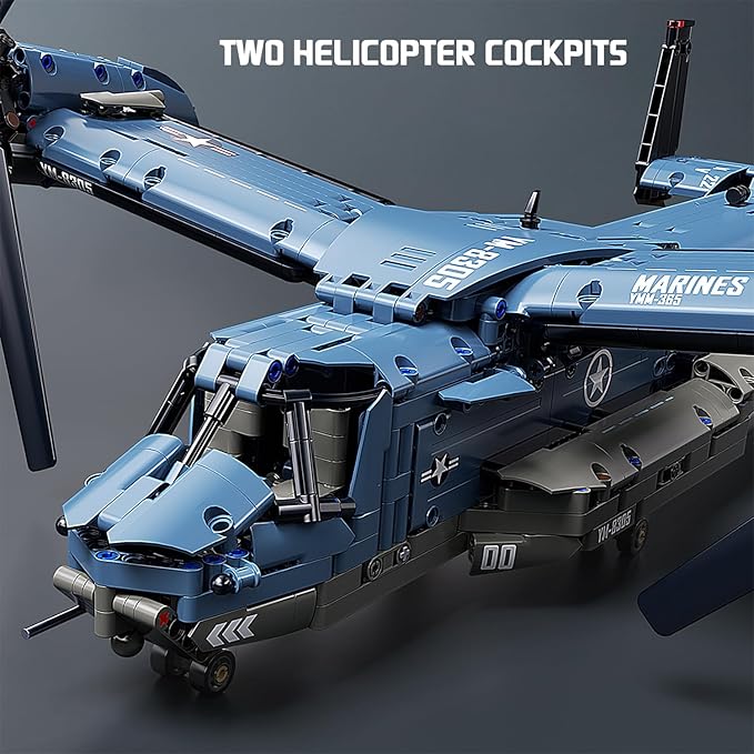 Military Helicopter Building Blocks SetFighter Jet Model ToysV-22 Osprey Army Airplane Kits with Ratoting PropellerSTEM Christmas Xmas Birthday Gifts for Adult Boys Teens 8-14 14+(1486PCS)