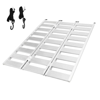 MAXIVAMN Aluminum Tri-Fold ATV Loading Ramp, 76" x 50" Wide Platform, 1500 lb Capacity with Safety Straps for Lawn Mower, Snow Blower, Motorcycle, Pickup Truck