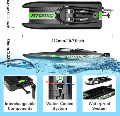 volantexrc Remote Control Boats for Pools and Lakes 20+MPH AtomicXS High Speed RC Boat for Adults Toy Boat Gifts with 2 Batteries &amp Reverse Function (795-5 Black)