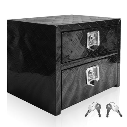 Underbody Truck Tool Box 24"x 18"x 20" Heavy Duty Double-Layer Aluminum Truck Bed Toolbox with Drawer and Lower Door Tools Storage Organizer with Lock and Keys Suitable for Truck Bed Pickup RV Trailer