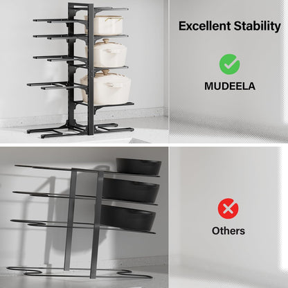 MUDEELA 10-Tier Pot and Pan Organizer - Heavy Duty Under Cabinet Storage, Adjustable Rack for Kitchen Use, 23.62" Height