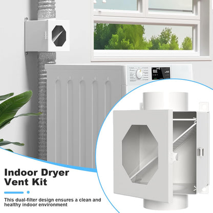 Upgraded Metal Dryer Duct | Lint Trap Indoor Vent Kit - 4-Inch Hose with Clamps & Cleaning Brush