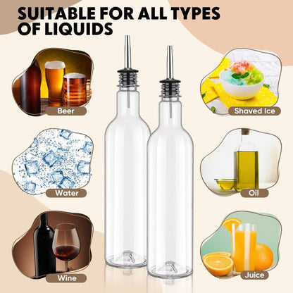 RimCereal 8 Pack 25 oz Syrup Bottle Plastic Long Neck Bottle with Stainless Steel Leakproof Tapered Spout Pourer and Cap Alcohol Juice Coffee Container for Home Bar Service Bartending Supplies