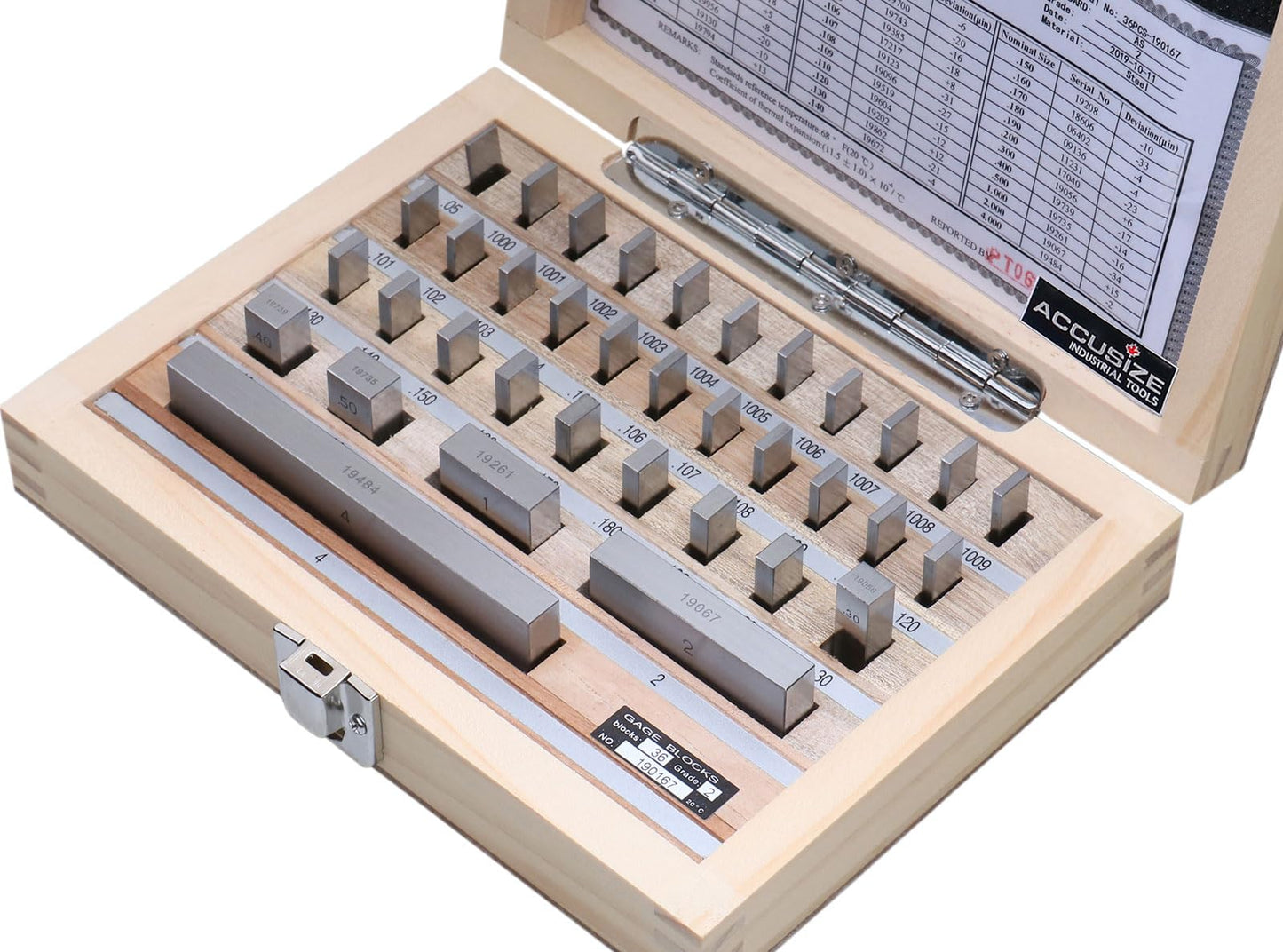 Accusize Industrial Tools 36 Pc Steel Gage Block Set, Grade As-2 Asme B89.1.9-2002, with Mfg Certificate, 0036-6001