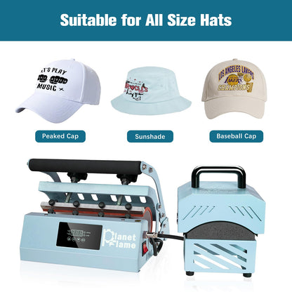 PlanetFlame Tumbler and Hat Heat Press Machine, 2-in-1 Combo Machine for Cup and Cap with Gloves and High Temp Heat Resistant Tape for 11oz-30oz Sublimation Tumbler and All Caps, Blue
