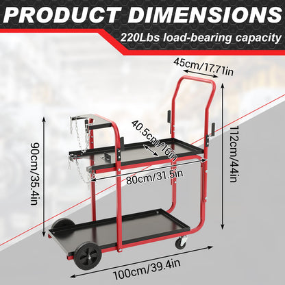 BBTO Welding Cart 2-Tier Welder Cart Heavy Duty 440 Lbs with Tank Safety Chains Welding Equipment Accessories for Tig Arc MMA Plasma Cutter Machine (Classic Style, 39 × 18 × 43 Inch, Black and Red)