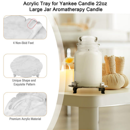 Beautyflier Scented Holder Tray, Pedestal Stand for Yankee Classic 22oz Large Jar Single Wick Candle, Decorative Marble Pattern Acrylic Plate, Holder ONLY (Black)