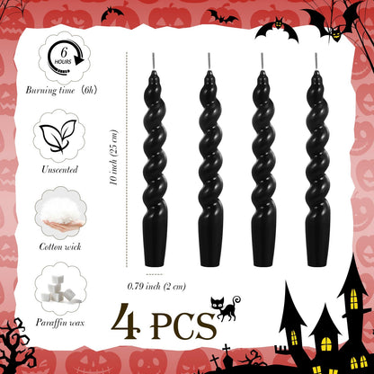 Zhengmy 4 Pcs Black Bleeding Candles Christmas Goth Decor Vampire Tears Spiral Taper Candle Blood Drip Spooky Gothic 7 Inch Twisted Dinner Candlestick for Party Table Decor