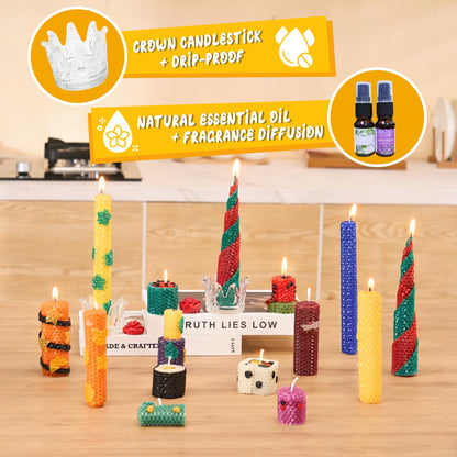 WcoDusak Beeswax Candle Making Kit for Kids, 100% Pure Beeswax Sheet for Candle Making with 20 Colorful Sheets, 8 Press-Out Molds, Glass Candle Holders & Complete Gift Supplies Creative DIY Craft