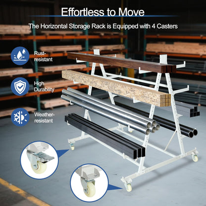 YeeJinHong Conduit Pipe Rack Storage with Wheels, 5-Tier Heavy Duty Horizontal Pipe Storage Rack, Industrial Rolling Steel Cart for Garage & Warehouse, 2000 lbs Capacity, 56" x 44" x 52", Casters