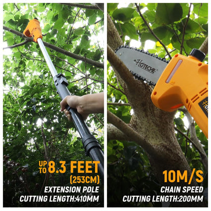 Hoteche 2-in-1 Telescoping Pole Saw & Hedge Trimmer | 500W/700W, 195-253CM, Orange-Black, Color Box
