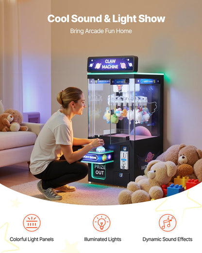 VEVOR Claw Crane Machine, Medium-Sized Arcade Game Machine with Light & Sound, Adjustable Difficulty, Precise Toy Candy Grabber Prize Dispenser Vending Toy, for Commercial Home Cinema, Black Purple