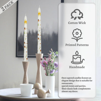 Floral Taper Candles 10 Inch Tall Unscented Handmade Renanthera Coccinea Print Long Burning Elegant Candlesticks for Wedding Dinner Home Decor